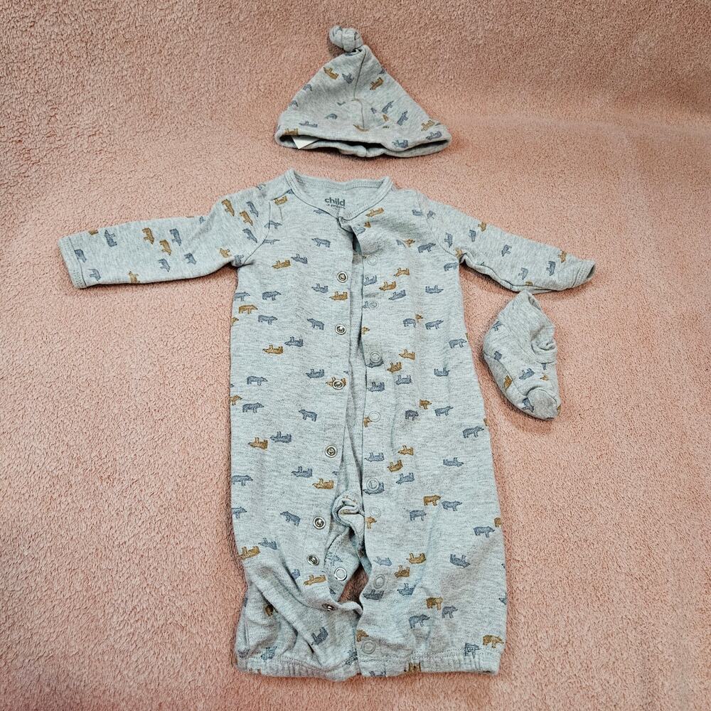 Child of Mine by Carter's Sleep N Play outfit w/Hat & Booties Bear Print Grey